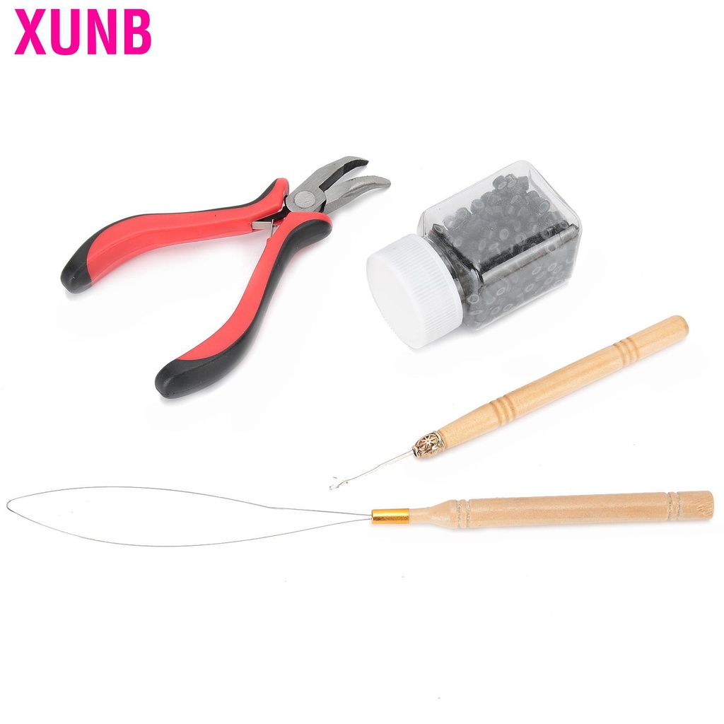 XUNB 500pcs Silicone Hair Extension Ring + Curved Plier Hook Needle Pulling Tool Kit Shopee