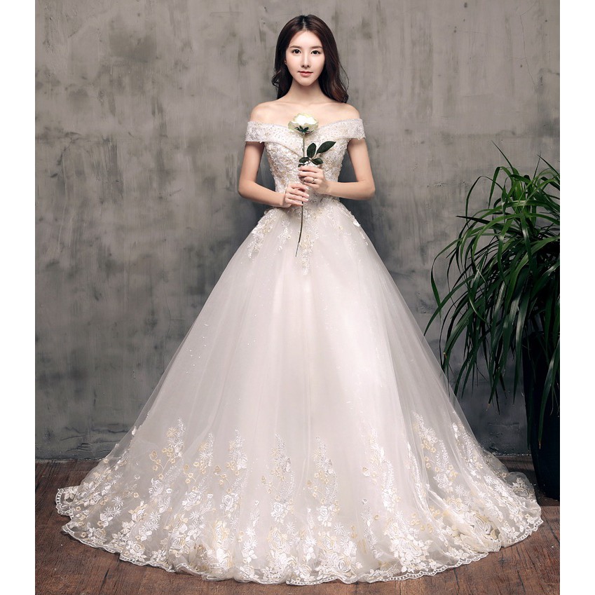 Beaunique Bateau Low Cut Champagne Floral Beaded Retro Bridal