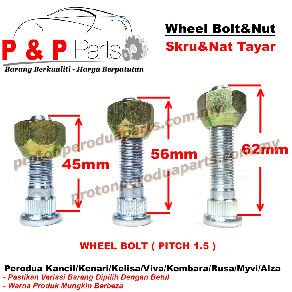 Skru Nat Tayar Wheel Bolt And Nut For Perodua Kancil Kenari Kelisa Viva Kembara Rusa Myvi Alza Shopee Malaysia