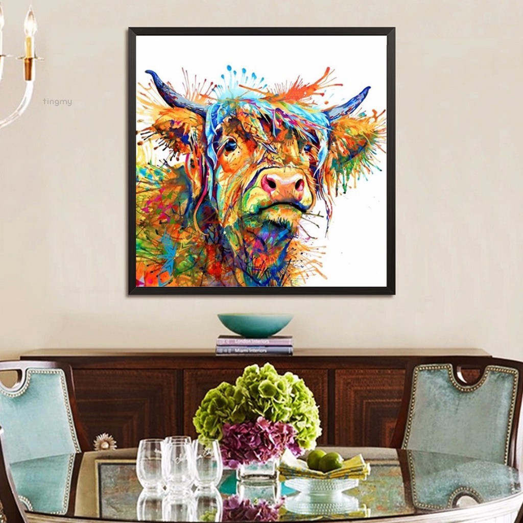Tingmy Colourful Long Haired Highland Cow Canvas Print Painting