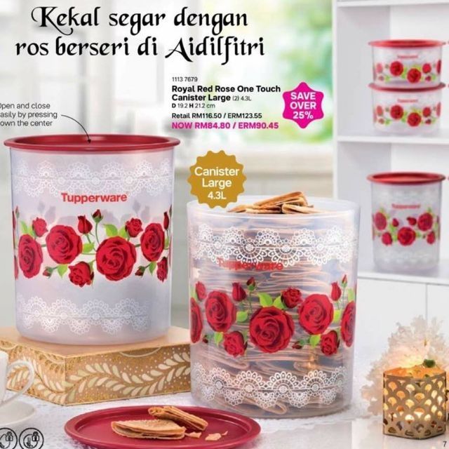 Original Tupperware Royal Red Rose One Touch .