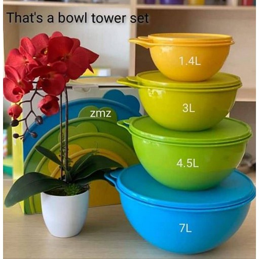 Tupperware That's A Bowl Tower Set 4pcs with box-1.4L,3.0L,4.5L,7.0L