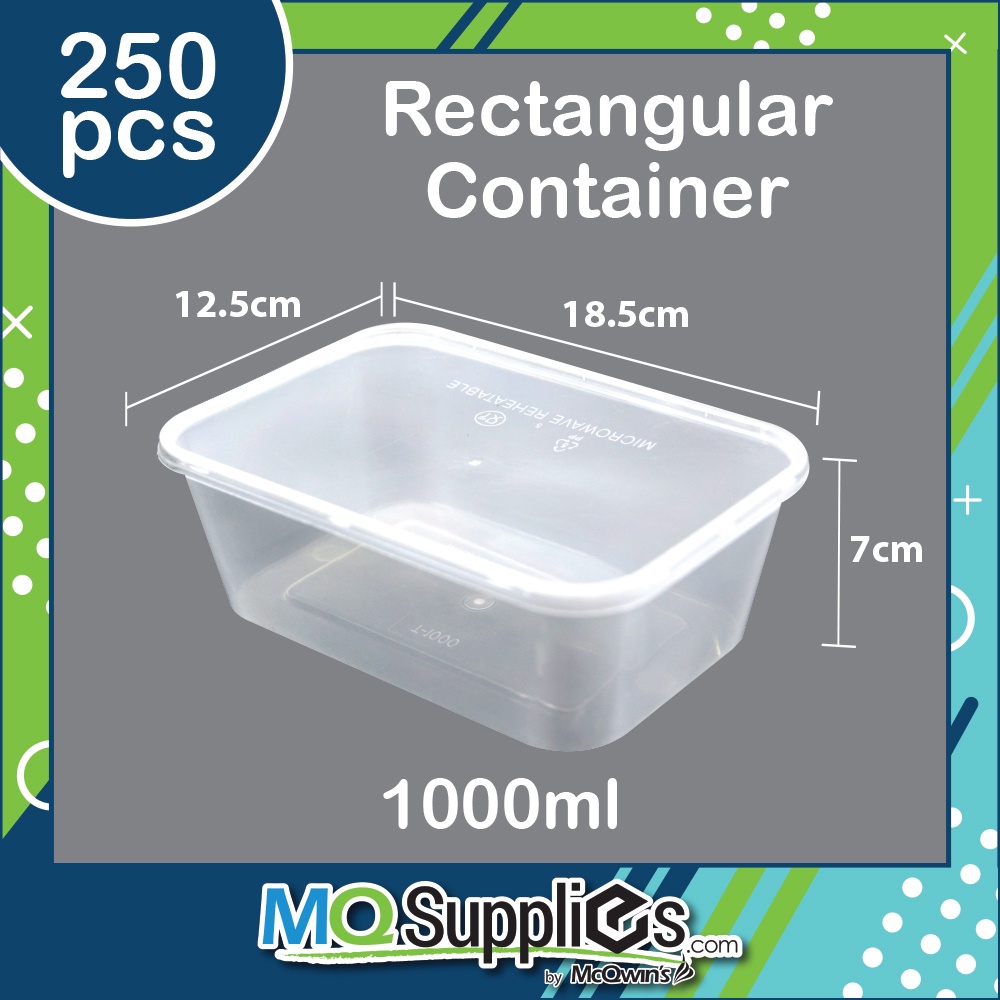 250pcs Disposable Plastic Container 1000ml With Lid Rectangle Shopee Malaysia