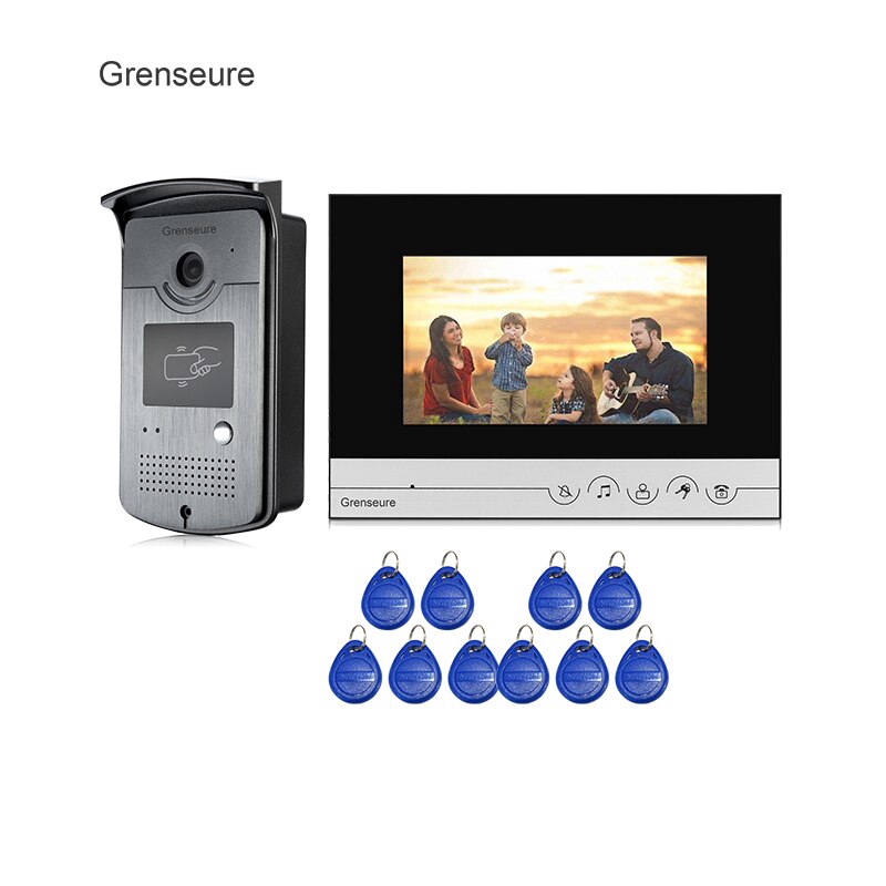 New 7 Color Screen Lcd Video Door Phone Intercom System 1 Monitor Metal Rfid Reader Access Doorbell Camera