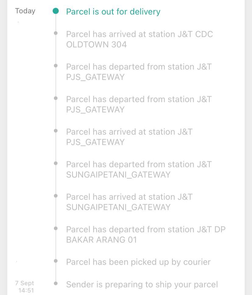 Parcel has departed from station