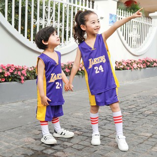 Bryant Lakers # 24 Kinder Basketball Jersey Westen Top Haarband Socken Shorts 5-teiliges Set T-Shirt Sportswear Trainingsanzug Kinder Jungen Mädchen Baby 