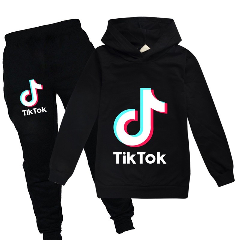 Youth T-ik Tok Hoodie and Fashion Sweatpants Suit Pullover Hoodies Tracksuit Sweatshirt Set for Boys Girls 