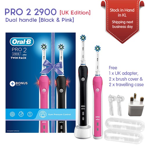 Oral-B Pro 2 2900 Set of 2 Duo Handles Black and Pink Electric Toothbrushes [EU Edition] | Shopee Malaysia