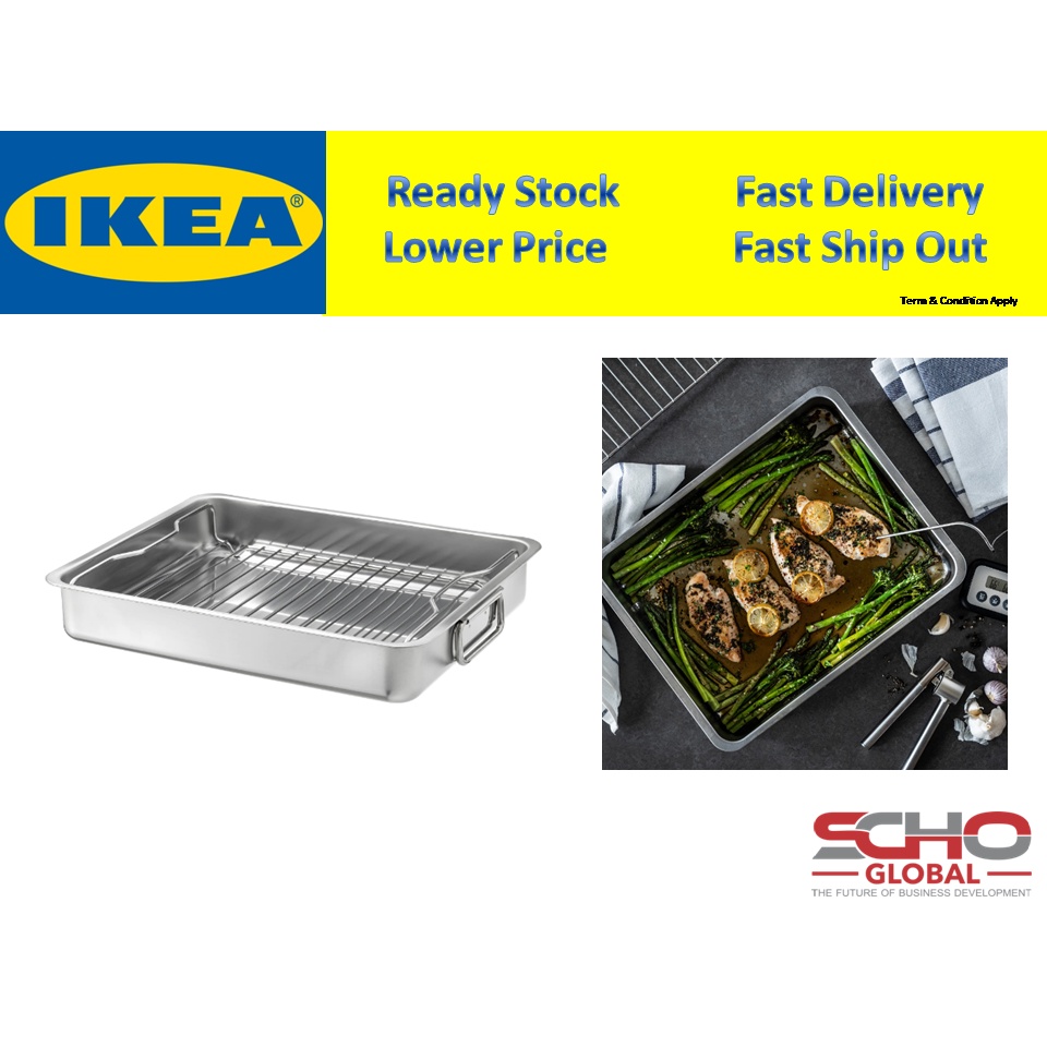 IKEAKONCIS Roasting tin with grill rack, stainless steel, 40x32 cm