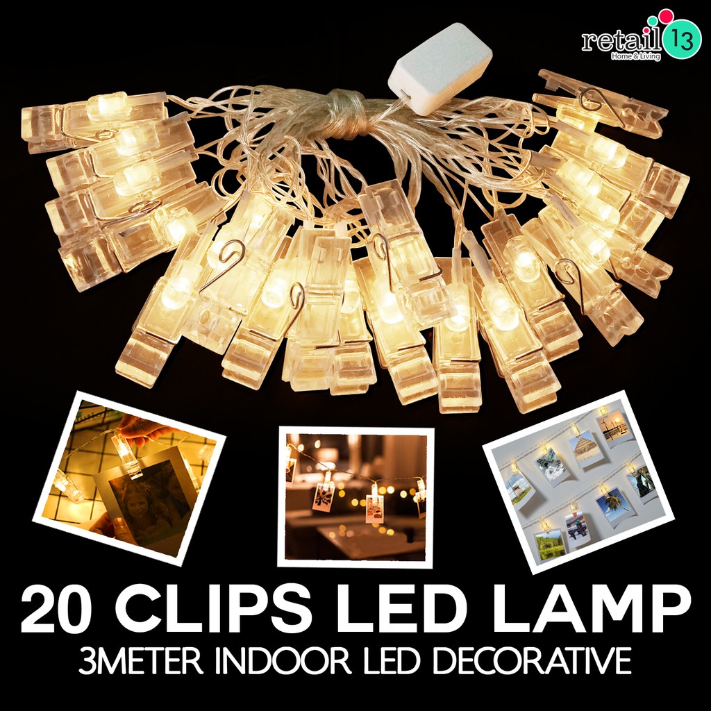 LAMPU LED HIASAN HARI RAYA -3 METER u2013 20 LED PHOTO CLIP STRING LIGHTS AC  LED LIGHTS WITH CLIPS WARM WHITE / READY STOCK