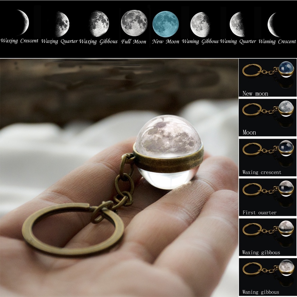 Moon Phase Image Keychain Planet Nebula Space Keyrings Galaxy Universe Moon Earth Sun Mars Solar System DoubleSidedGlass