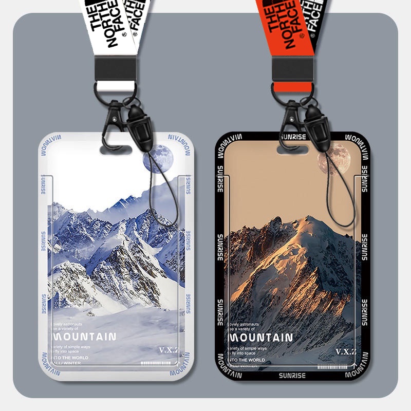 Snow mountain card case access control meal card bus campus student school card badge chain buckle integrated ins with lanyard hanging neck work card tag subway couple certificate