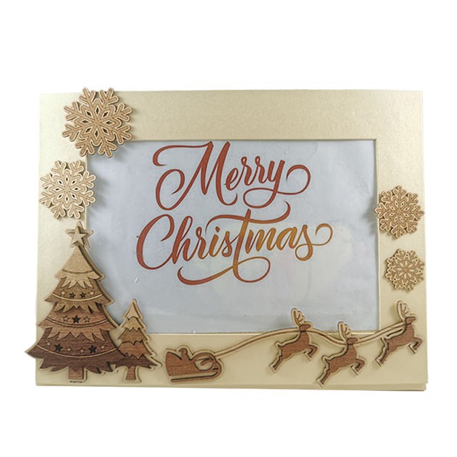 Letreez Christmas Santa Claus & Elk Art Photo Frame (Champagne Gold)
