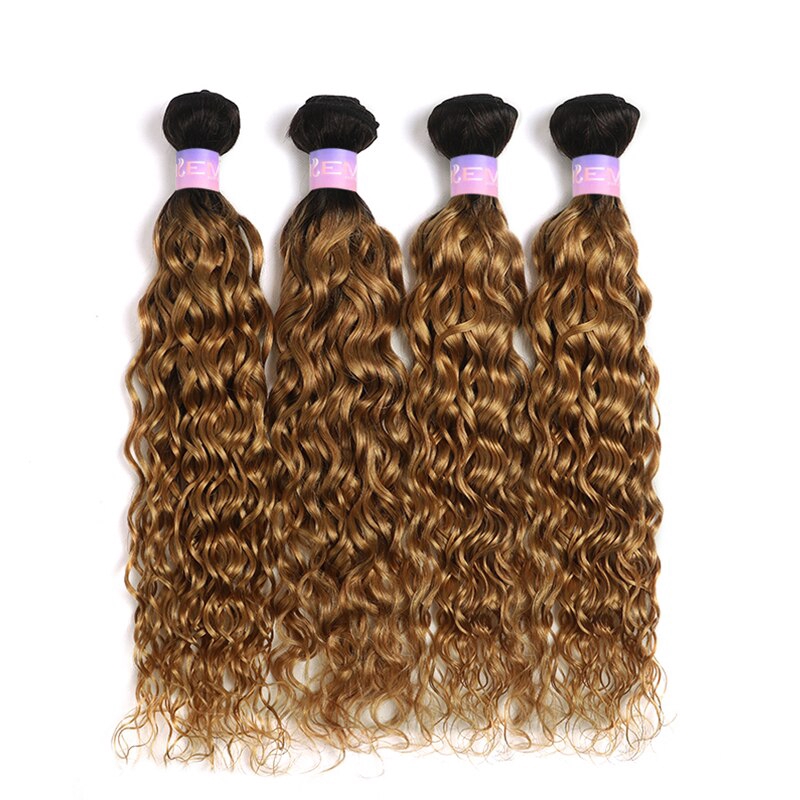 T1b 27 Water Wave Bundles With Closure 4x4 Brazilian Ombre Blonde