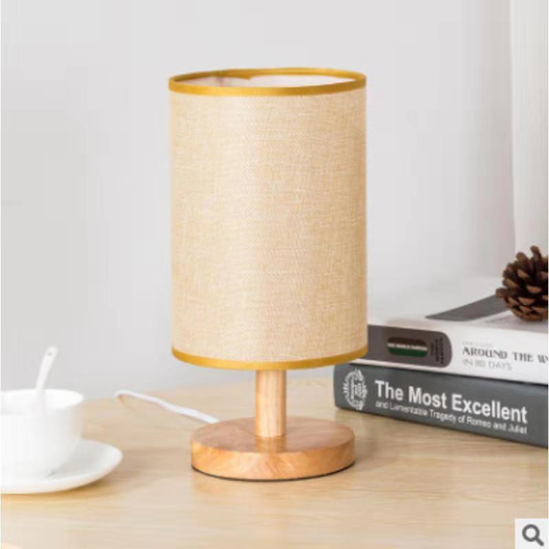 Wood Table Lamp Solid Fabric Shade Bedside Desk Lamps Nightstand Light Shopee Malaysia