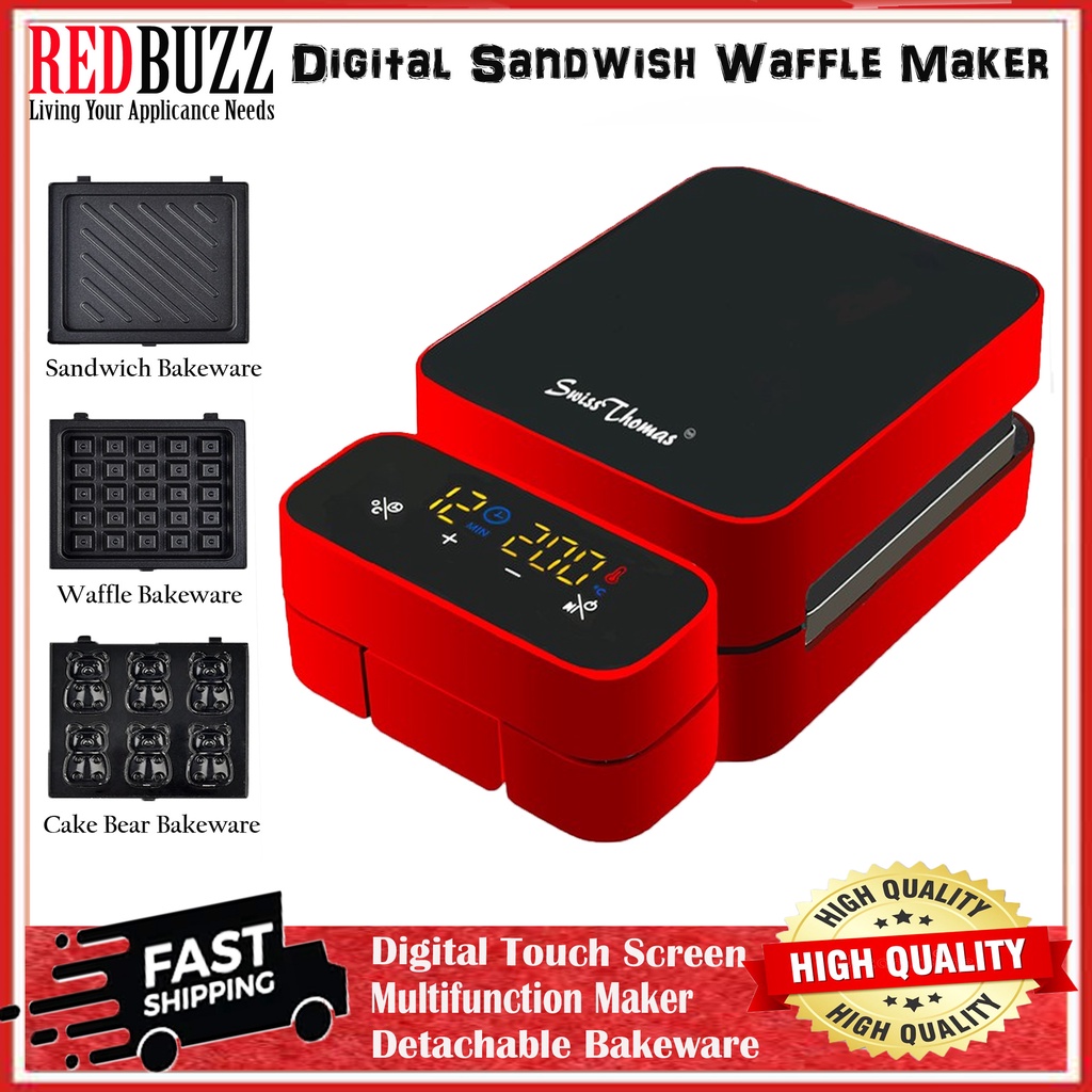 REDBUZZ Digital Waffle Maker Multi Function Sandwich Maker Breakfast Machine Waffle Machine Mesin Waffle Maker