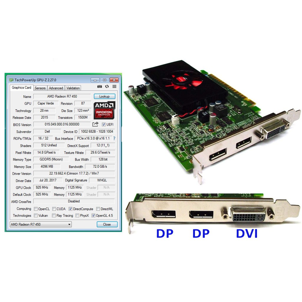 fry Stem sword Dell AMD Radeon R7 450 4GB DDR5 PCIe Video Graphics Card DVI Dual DP  Display Port DDR5 FN46D Long MT Bracket Refurbished | Shopee Malaysia