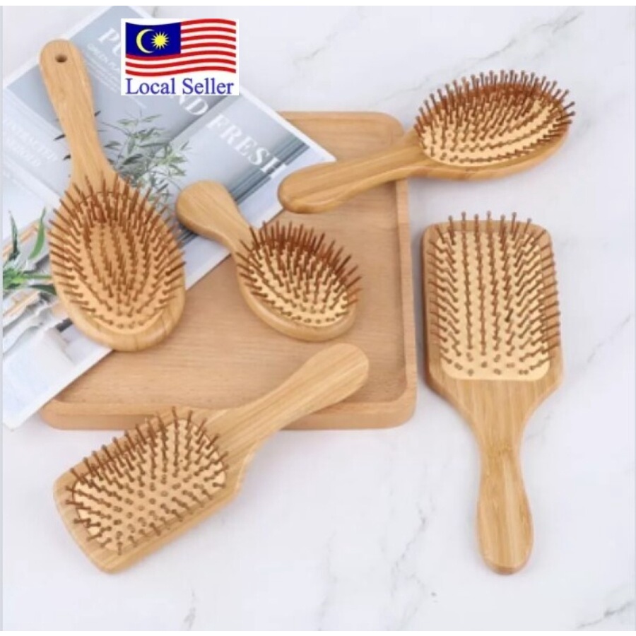 Bamboo Hair Comb Hair Brush Cushion Scalp Massage Hair Growth Anti Static Air Cushion Comb Sikat Rambut Kayu Wooden 竹木梳子