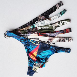 Sexy Underwear for Men Fashion Print Men's Thong Raised Underpants T Back