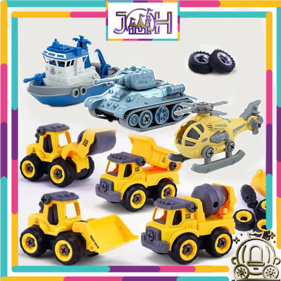 J&H Construction Toys Vehicle 4pcs Fire Truck Army Toy Recycle Early Education Engineering Self Assembly DIY