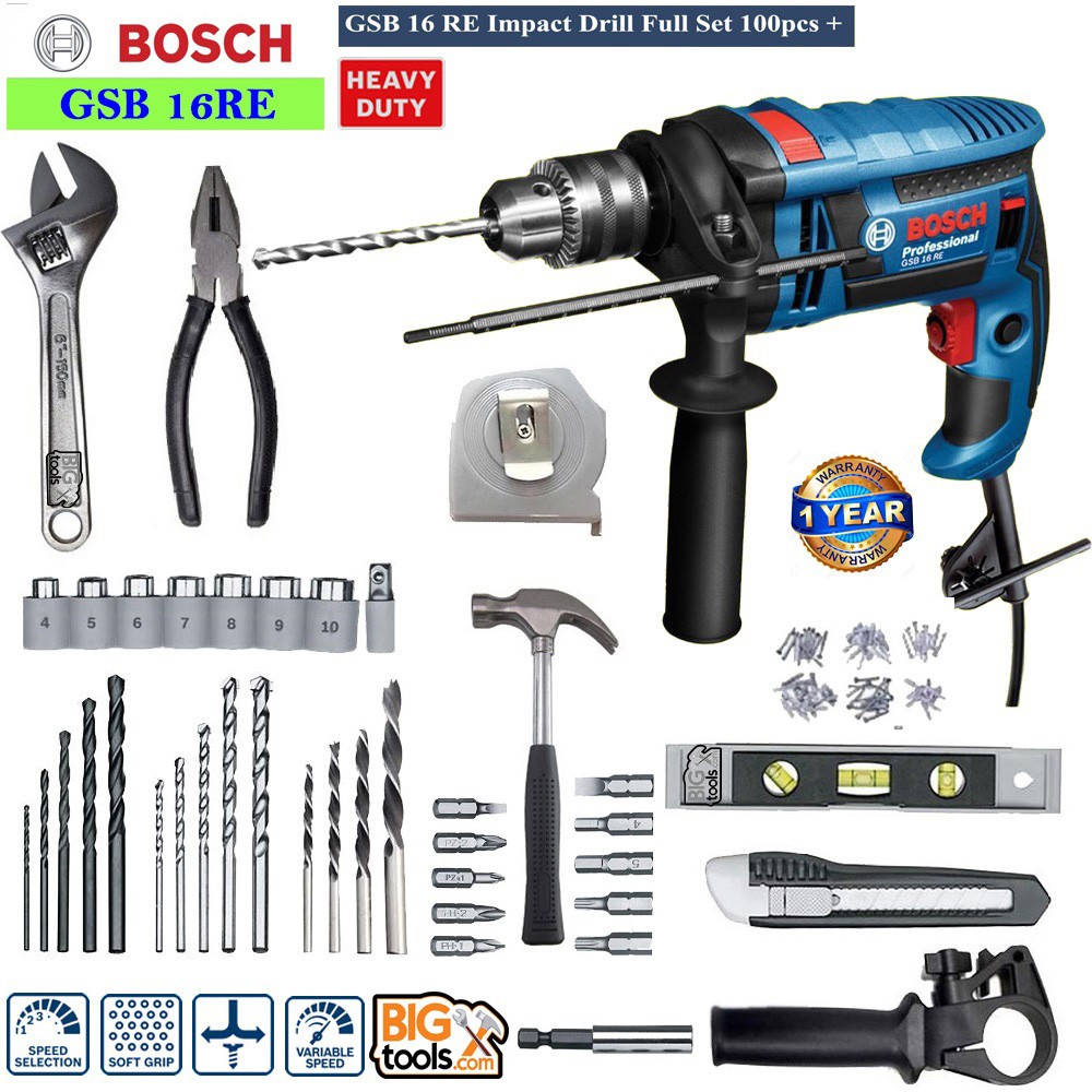 Bosch Gsb 16 Re Impact Drill 100 Pcs Accessory Set Shopee Malaysia