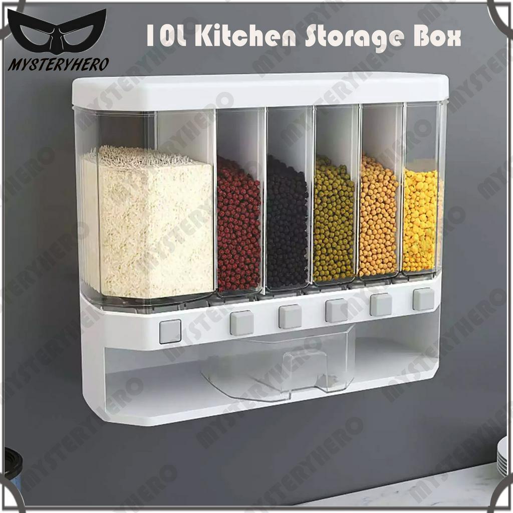 MysteryHero 10L Wall Mounted Food Storage Box Kitchen Wall-mounted Container Cereal Rice Dispenser Whole Grain Dispenser