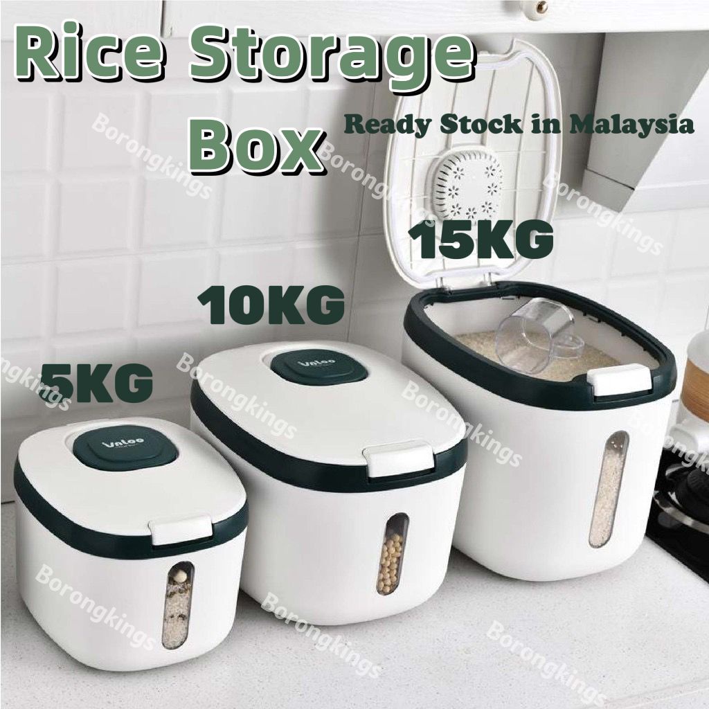 5KG / 10KG / 15KG Rice Storage Box Collection Bucket Insect-Proof & Moisture-Proof Sealed Viral Kitchen Rice Bekas Beras