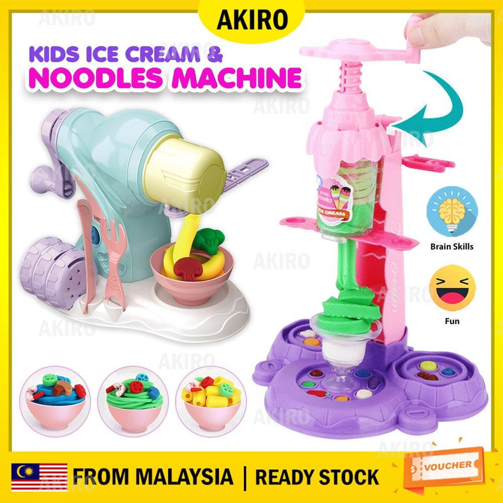 AKIRO CLEAR STOCK DIY Ice Cream Maker Play Doh Toys Noodles Toy Maker Machine Pretend Play Set Kids Mold Play Plasticine