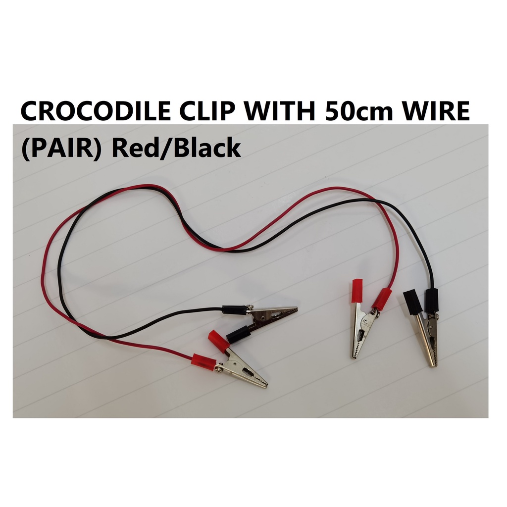 Alligator Clip / Crocodile Clip (Red / Black) in Pair with 50cm wire