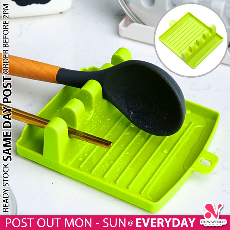 《 》Silicone Kitchen Cooking Utensil Stand Holders Pot Clips Spoon Stove Organizer Rak Spatula 厨房收纳架