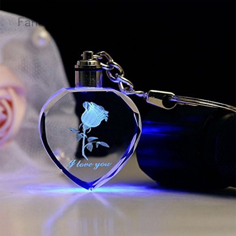Faddish Fairy Crystal Rose LED Light Keychain Love Heart Key Chain Ring Keyring 