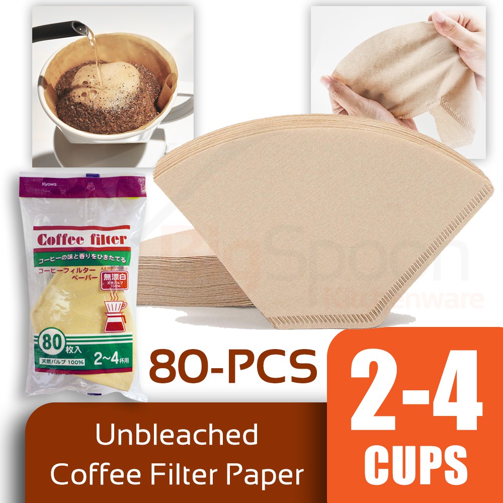 BIGSPOON KYOWA 2-4 Cups 80-PCS Unbleached Coffee Filter Paper 100% Natural Pulp for Coffee Dripper Stand Made in JAPAN