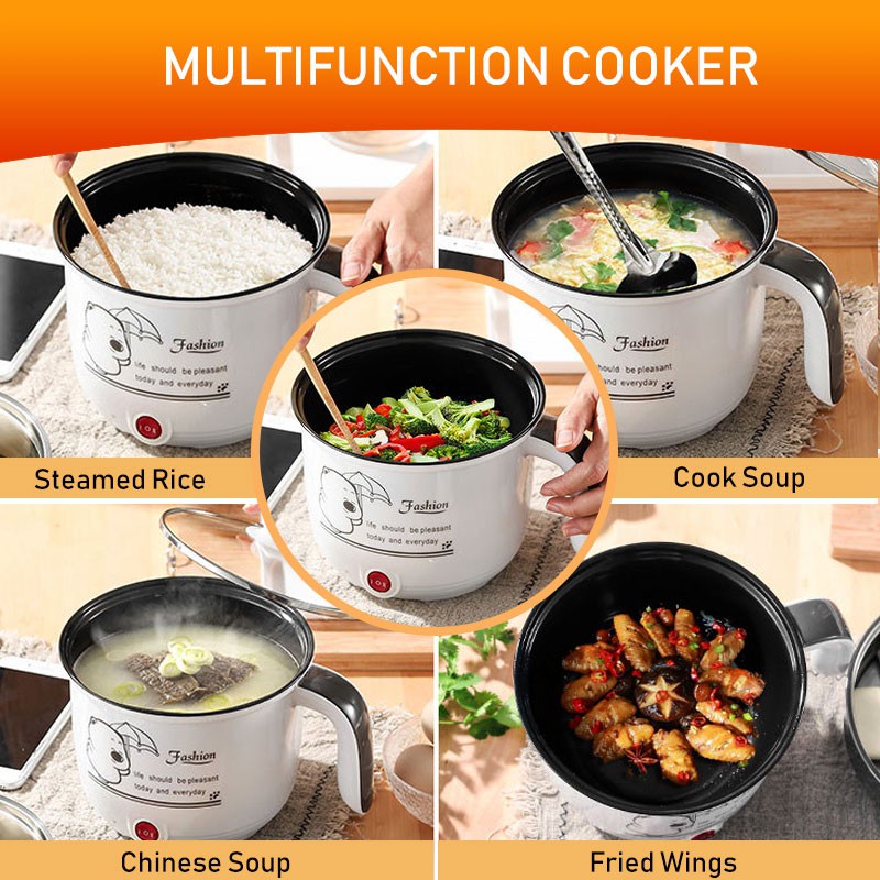 2 Layers Non Stick Mini Cooker Pot Steamer Tray Rice Soup Maggi Mee Steamboat 1.8L Multifunction Periuk Nasi Elektrik 火锅