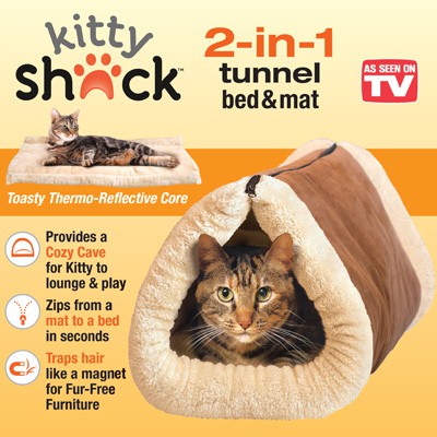 2 In 1 Cat Pet Bed Tunnel Fleece Tube Indoor Cushion Mat