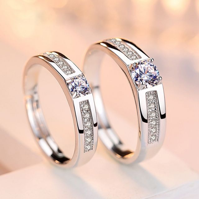 S925 Silver Adjustable Couple Rings Pair Ring Men Women Ring Cincin ...