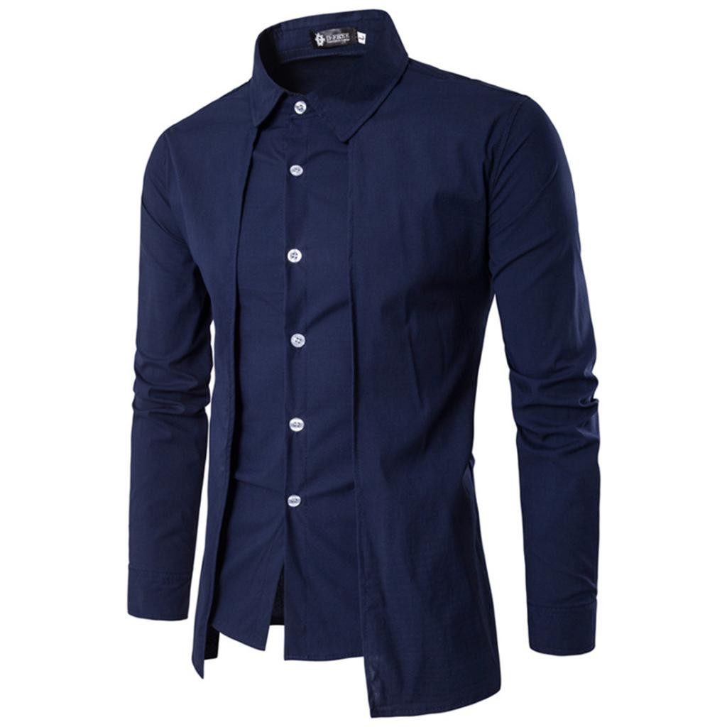 Mens Casual Pure Color Long Sleeve Shirt