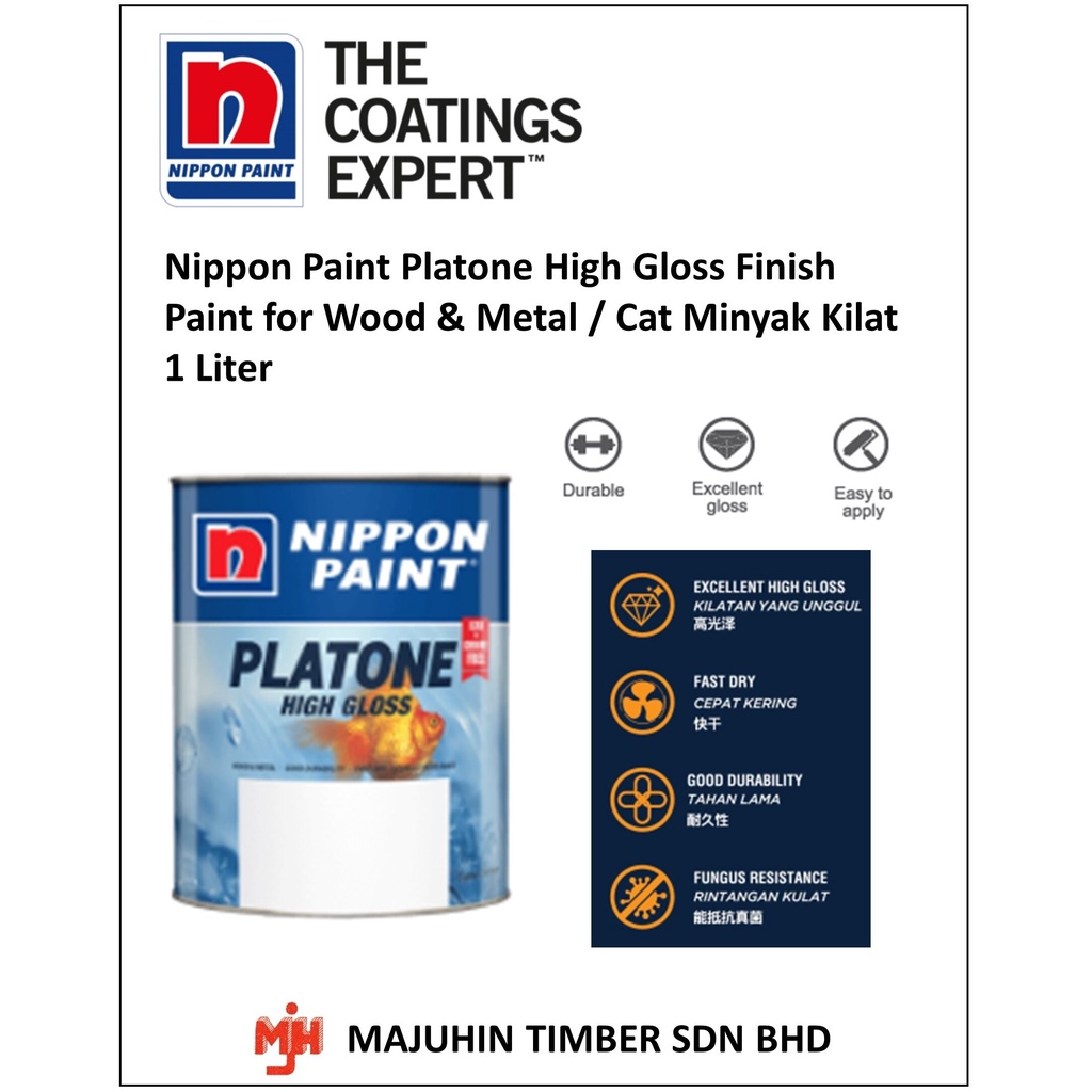 Nippon Paint Platone High Gloss Finish Paint for Wood & Metal / Cat ...