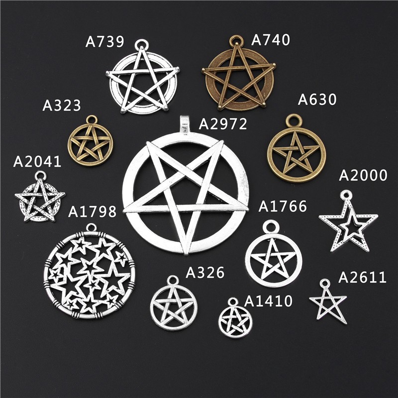 1pc Antique Silver Star Pentagram Charms Geometric Amulet pendant Accessories Making Necklaces Bracelet Jewelry