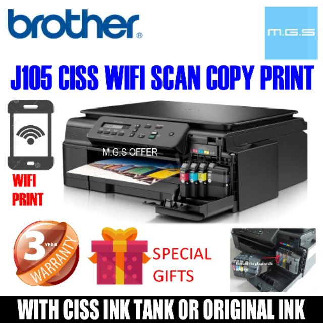 BROTHER J105 DCP-J105 WIFI PRINTER CISS Full Ink Inside ...