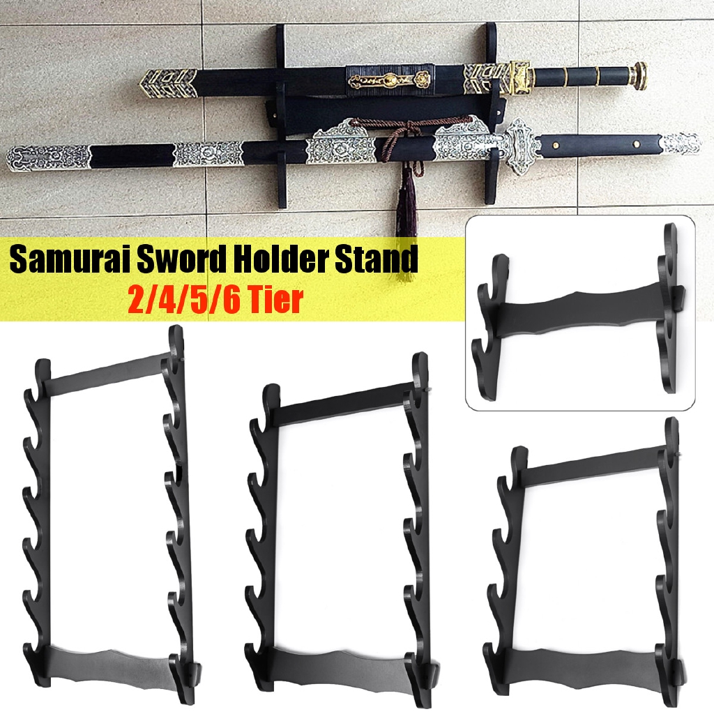 5 Tier Sword Holder Wall Mount Samurai Stand Display Katana Wall Hanger Rack 