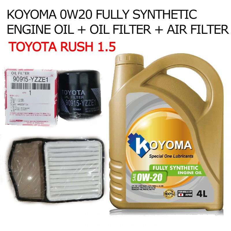 TOYOTA RUSH 1.5 OIL FILTER + AIR FILTER + KOYOMA 0W20 FULLY SYNTHETIC ENGINE OIL Shopee Malaysia
