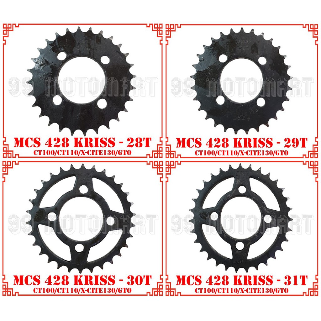 MCS 428 Sprocket KRISS 110 CT100 CT110 GTO XCITE 130 28T 40T MODENAS