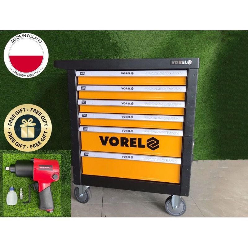 (READY STOCK)YT-58540 POLAND VOREL 6 Drawer Tool Cart With Tools 177pcs( FREE  AIR IMPACT WRENCH)