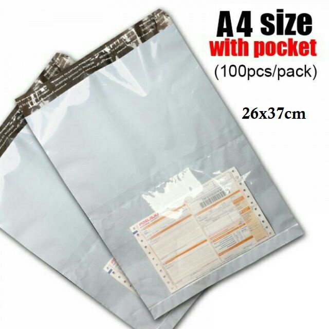 100pcs A4 Size White Flyer Plastic Courier Parcel Bag With Pocket