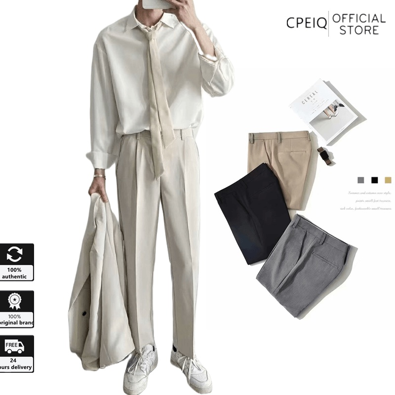 ☆CPEIC★Korean Men Suit Pants Anti-wrinkle and Iron-free Trendy Men's Pants Straight Fit Comfortable Loose Men's Trousers Khaki Pants