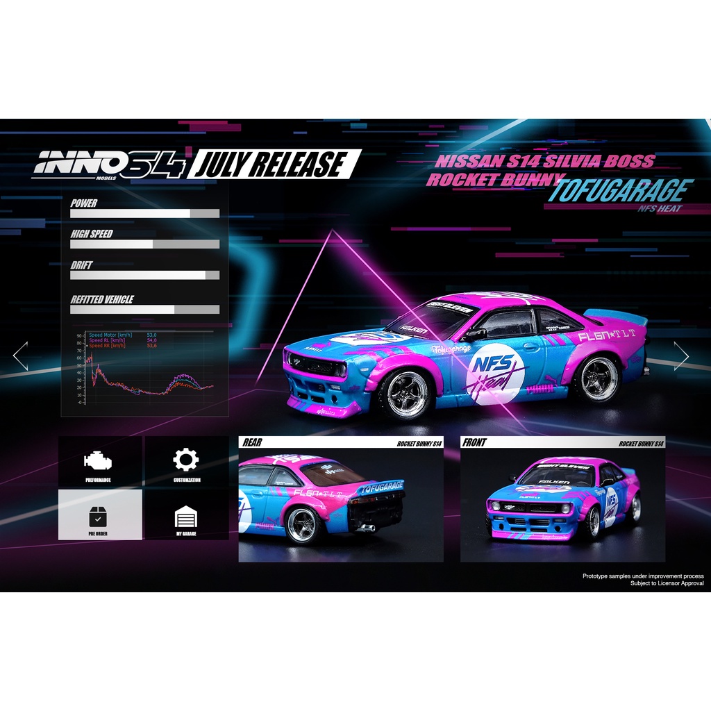 Inno64 1/64 – Nissan Silvia S14 FIA Intercontinental Drifting CUP 2019, Modèle Bleu