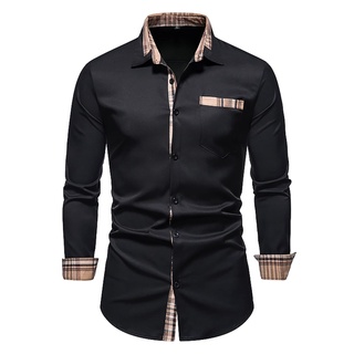 LLN3 Men'S Shirt Other Prints Color Block Plus Size Button Down Collar Daily Long Sleeve Tops Fashion Black