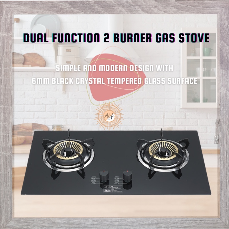 ALife 2 Burner Gas Stove Built in Standalone BlackTemperedGlass 4200W