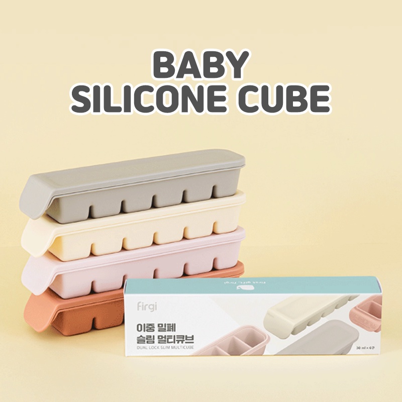 Silicone Baby Food Cube Storage Container (Made in Korea) DUAL LOCK Baby Food Containers 6 cube