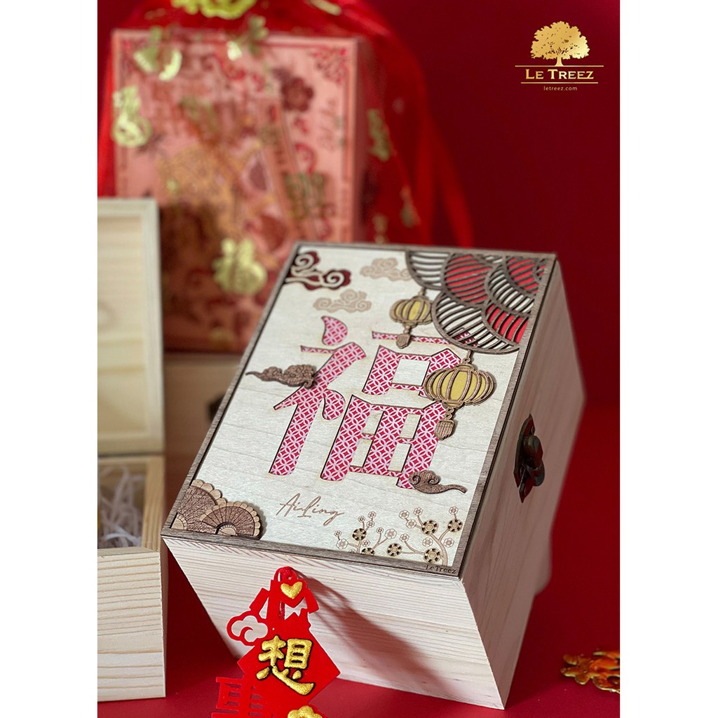 Ready Stock Malaysia Ox Chinese New Year Gift Box Rack Organiser Storage Jewellery Wooden Hamper Cookies C